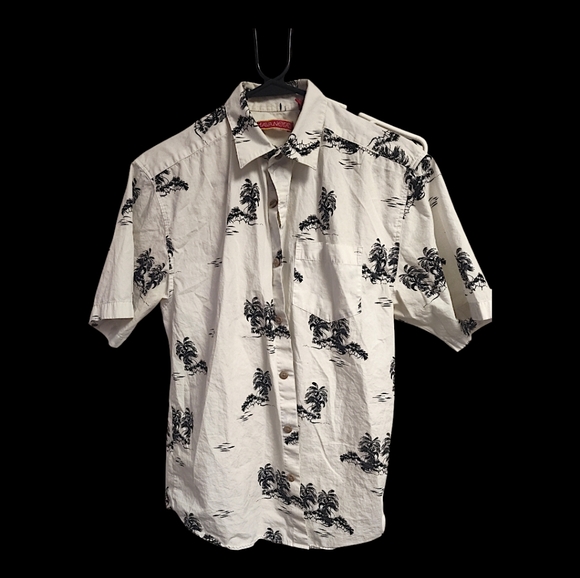 Havanera-White and Black Palm Tree Button Down - Picture 1 of 4